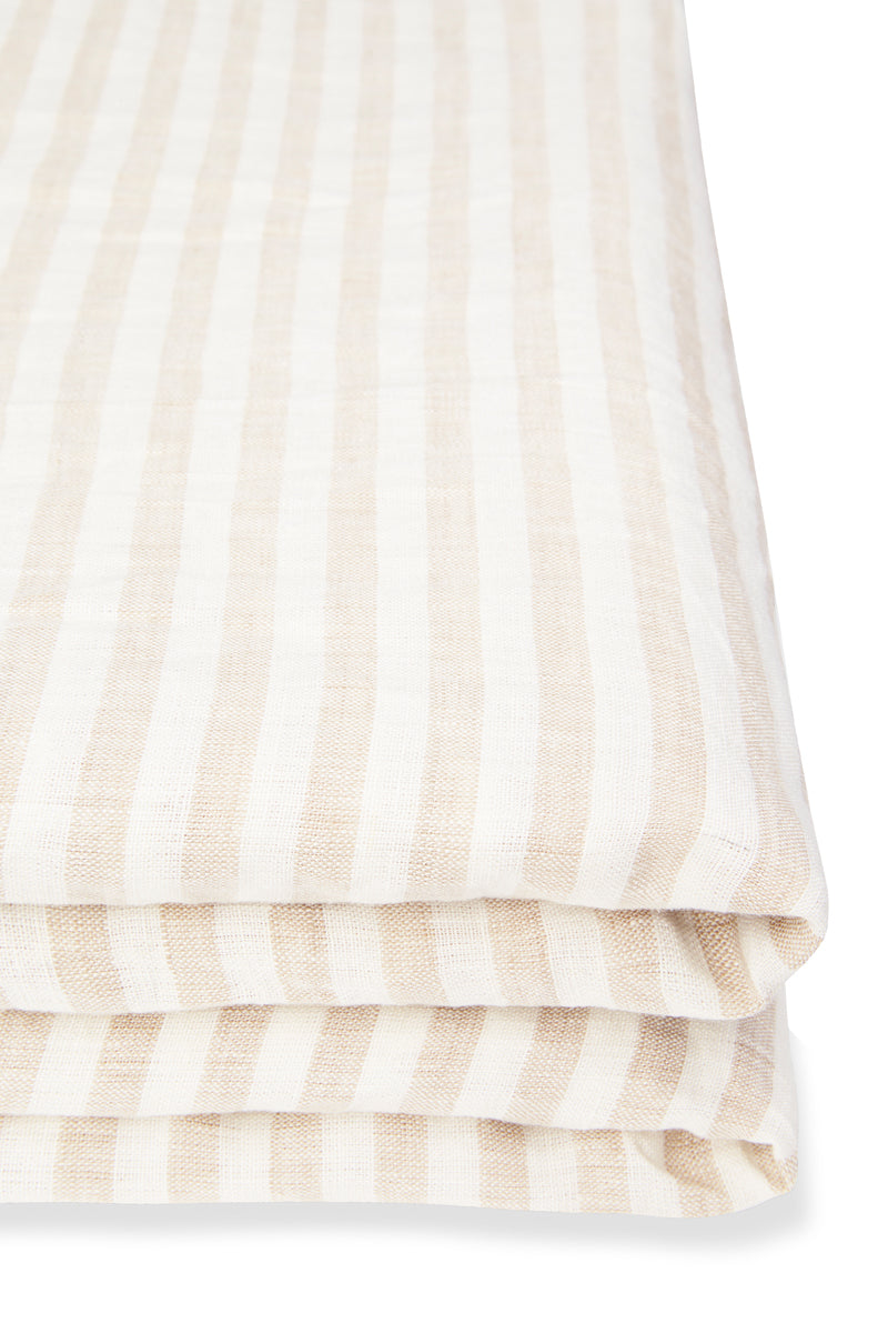 Linen Quilt Cover in Ivory Stripe, Flax Linen