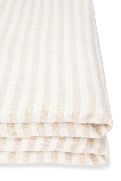 100% Linen Fitted Sheet in Ivory Stripe