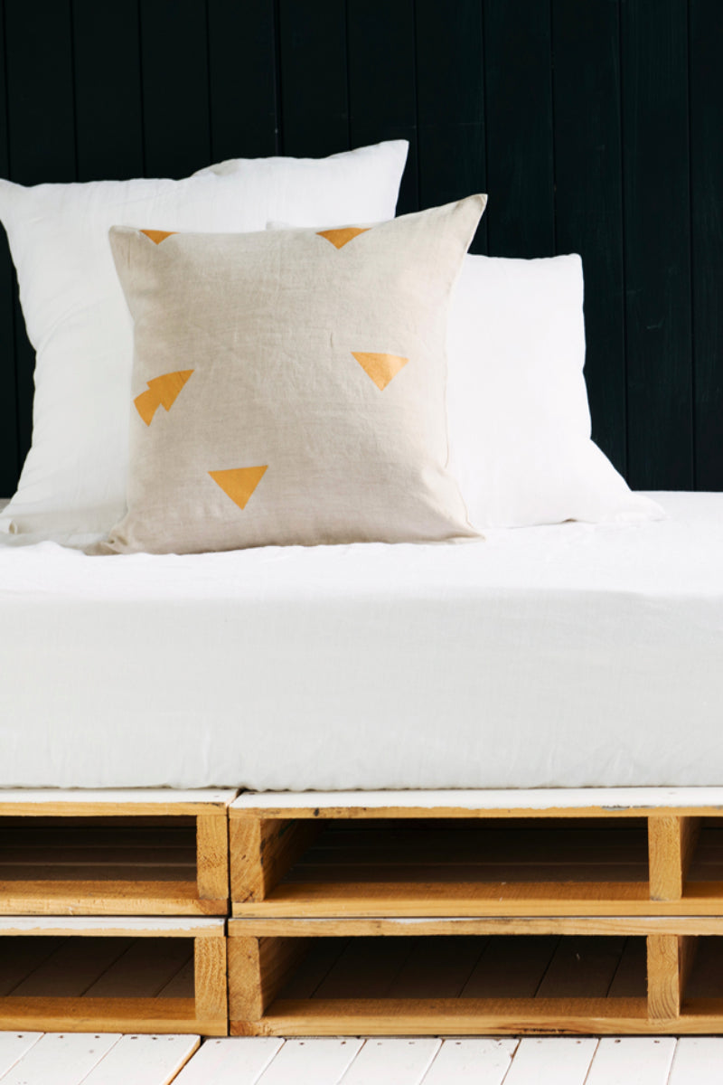 Nude Cushion Cover with Gold Triangles