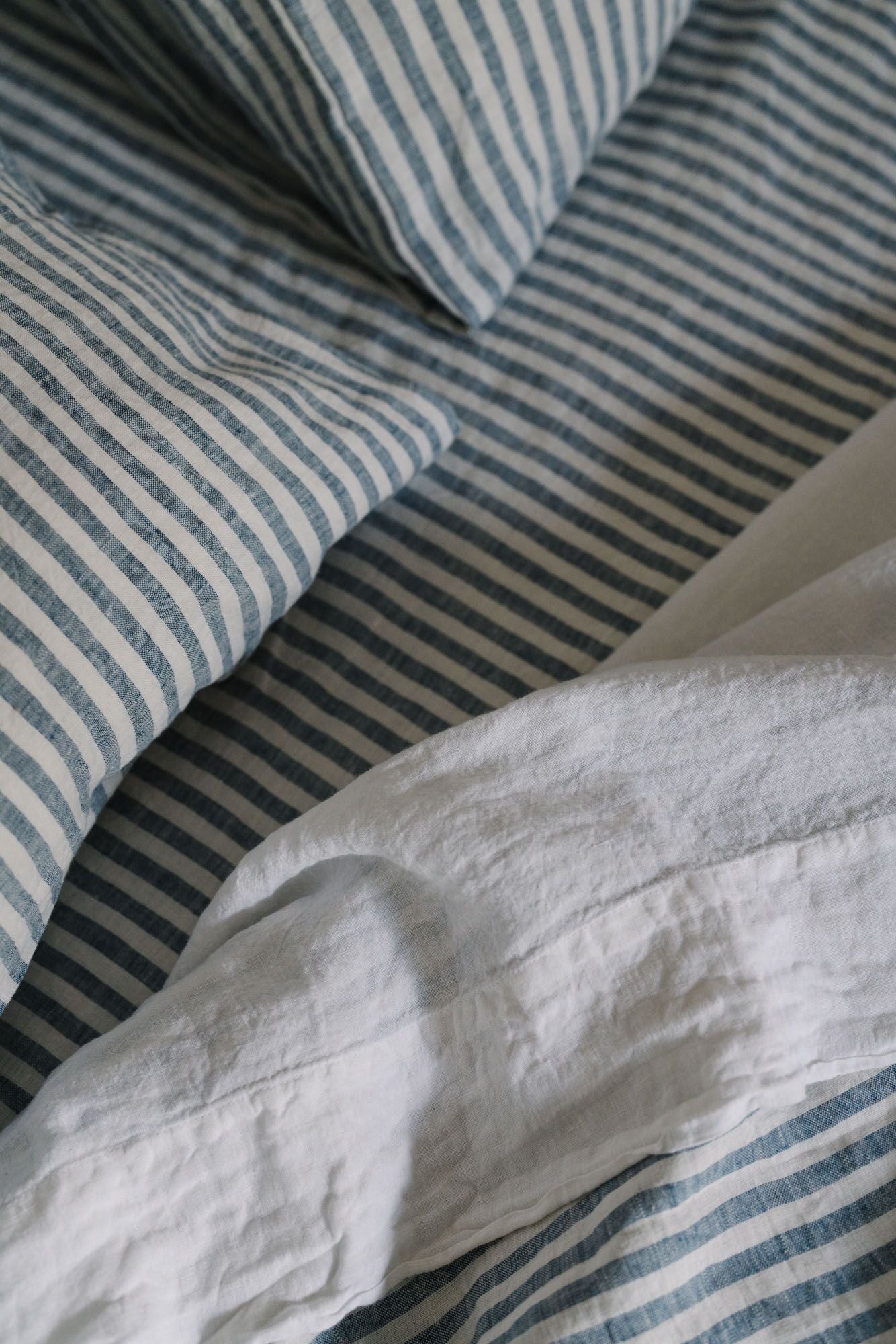 100% Linen Pillowslip Set in French Navy Stripe